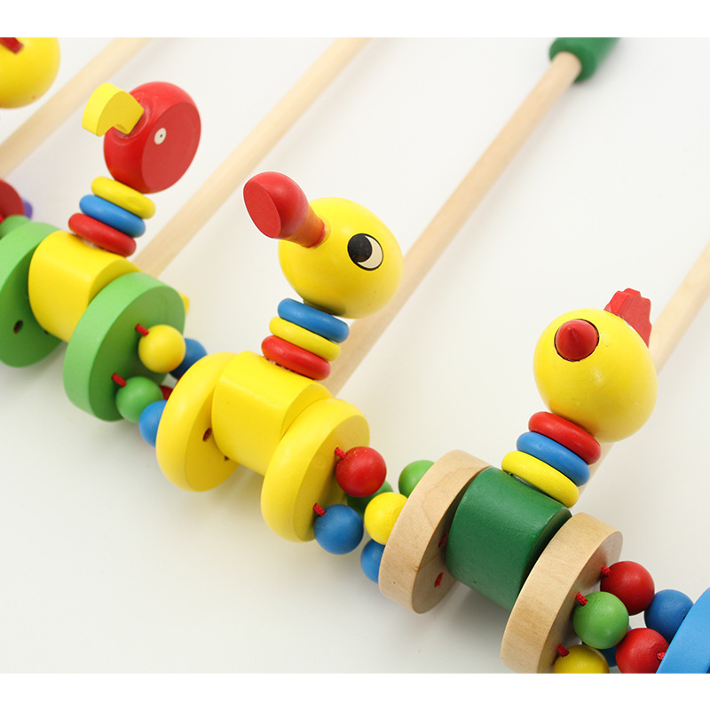 T492 Popular sales cartoon animal duck frog rabbit children's stroller toy baby wooden 0-1-3 year old baby walking cart toys