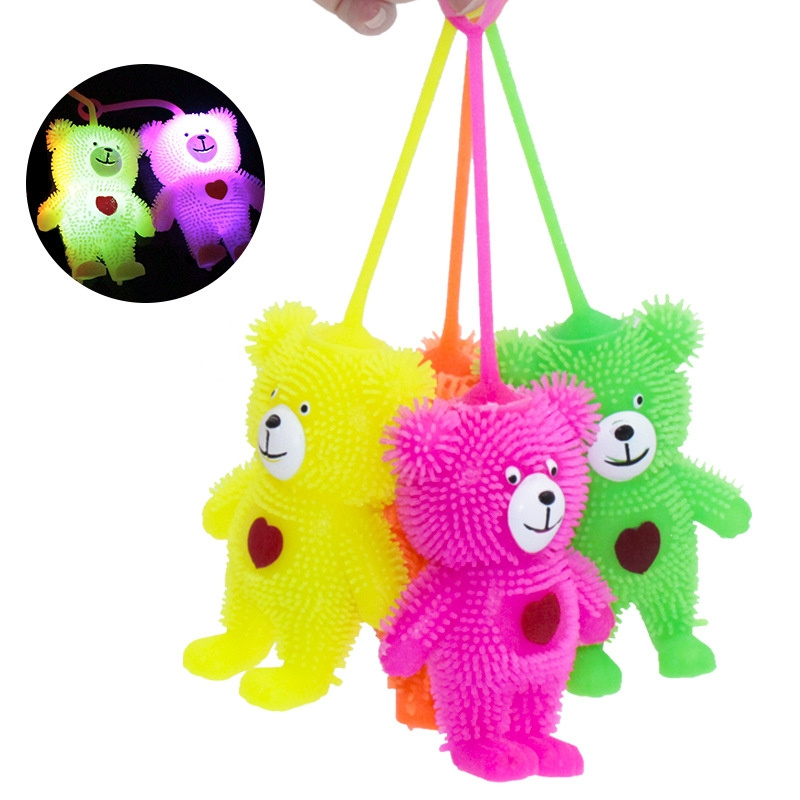 S227 Decompression Luminous Little Bear Toy Colorful Nightlight Little Bear Release Stress Elastic Toys Sparkling Ball