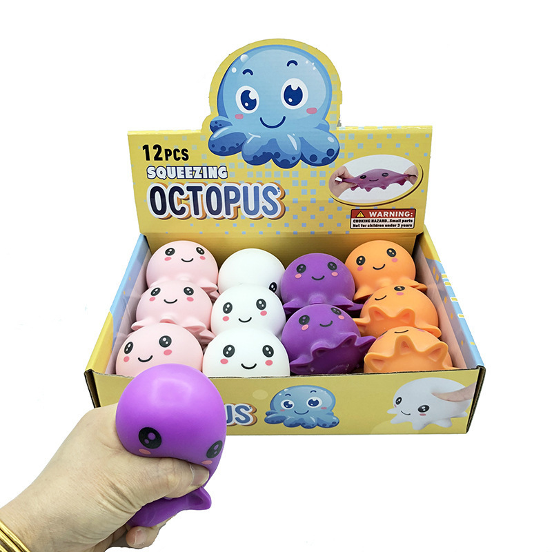 S302 Cartoon Rubber Octopus Squishy Toys Children Anti Stress Ball Party Favors Squeeze Toys