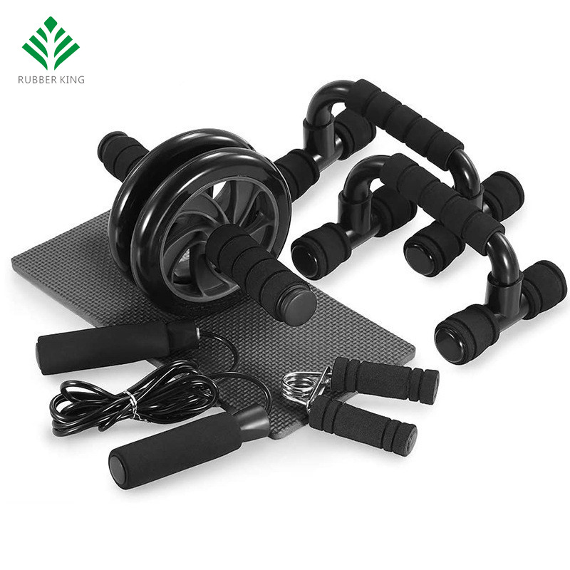 Home gym 5 Set Ab Wheel Roller Kit with Speed Jump Rope Hand Grip Push UP Bar Wrist Developer and Gym Equipment