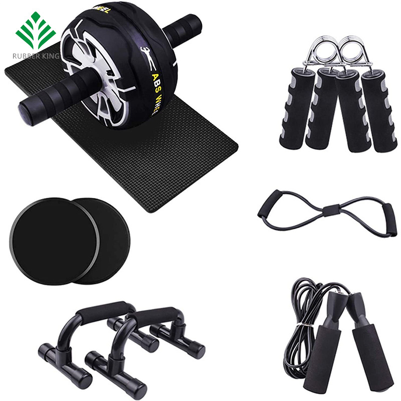 Home gym 5 Set Ab Wheel Roller Kit with Speed Jump Rope Hand Grip Push UP Bar Wrist Developer and Gym Equipment