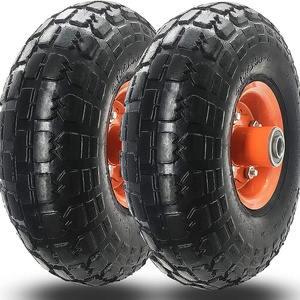 10" 4.10/3.50 Air Filled Pneumatic rubber Wheels/Tires with 5/8"Bearing Offset Hub for Hand Truck/Trolley/Garden Wagon/Dump Cart