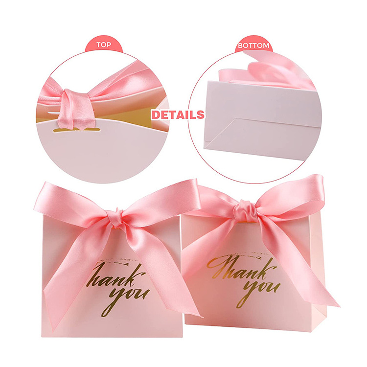 Custom Printed Luxury Pink Cosmetic Jewelry Wedding Small Gift Boutique Paper Shopping Bags Packaging With Ribbon and Logo