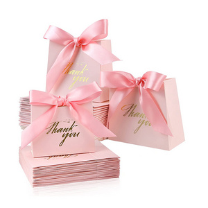 Custom Printed Luxury Pink Cosmetic Jewelry Wedding Small Gift Boutique Paper Shopping Bags Packaging With Ribbon and Logo