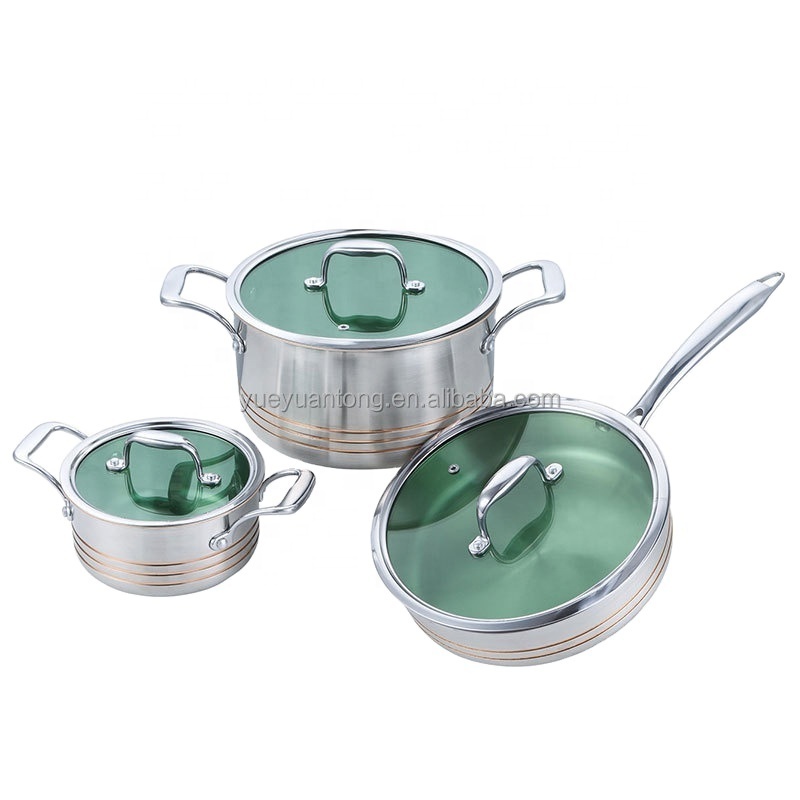 6pcs 5-ply copper stainless steel induction cookware set with casserole saucepan and frypan