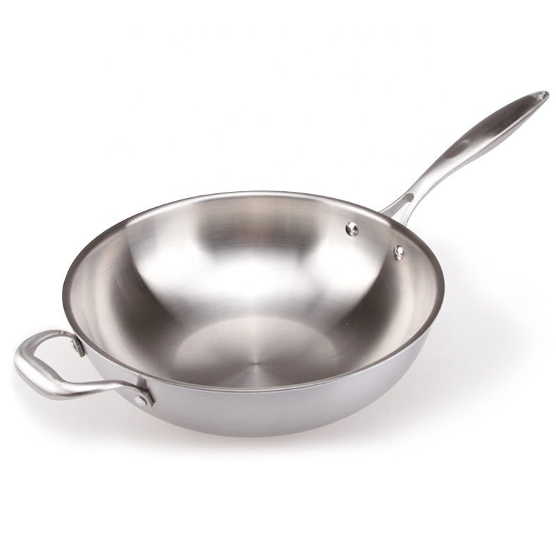 diameter 32cm stainless steel cookware triply frying wok with inox lid