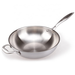 diameter 32cm stainless steel cookware triply frying wok with inox lid