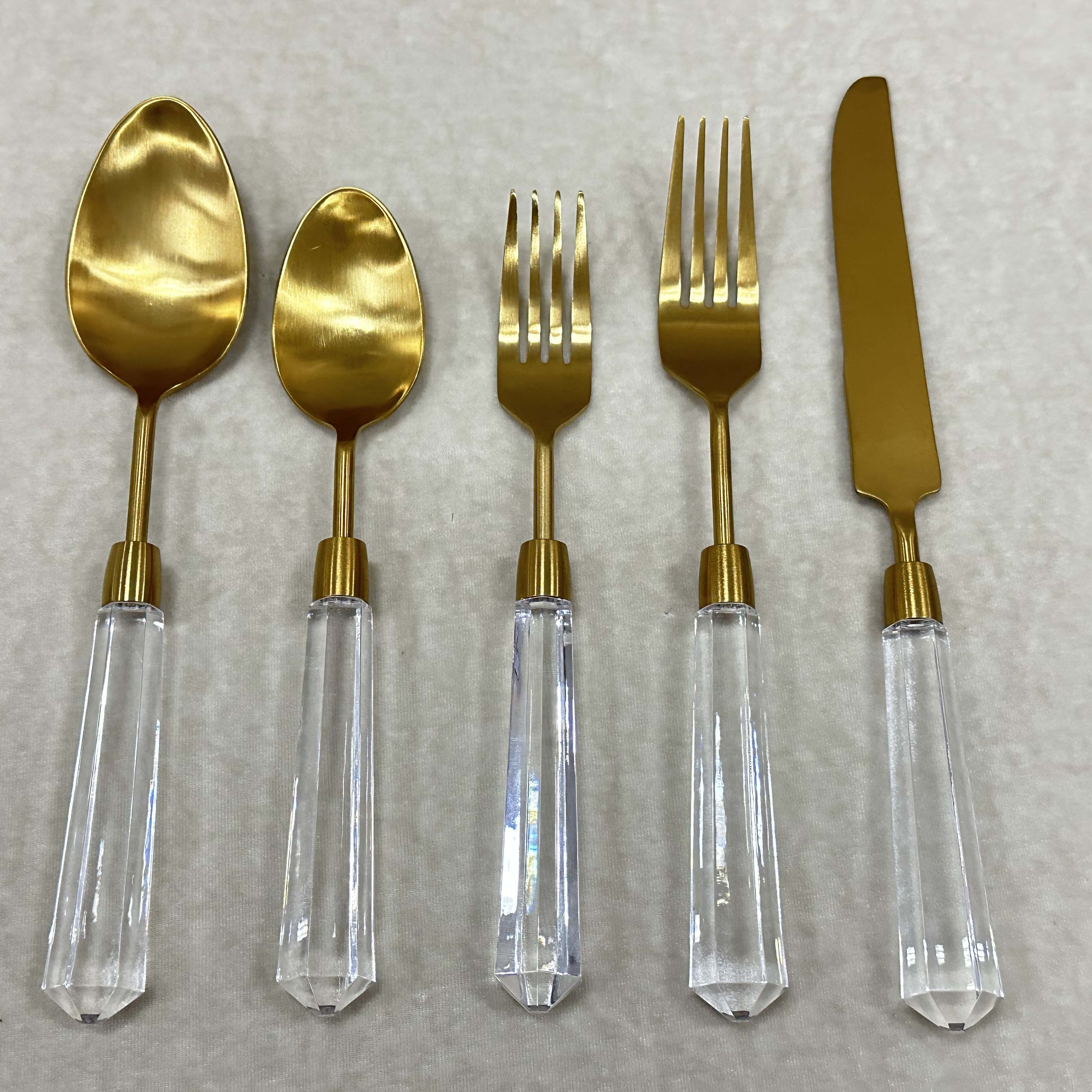 Acrylic handle transparent color stainless steel bulk cutlery with spoon and fork