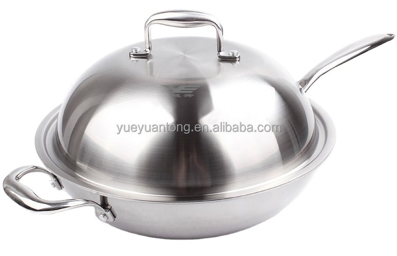 diameter 32cm stainless steel cookware triply frying wok with inox lid