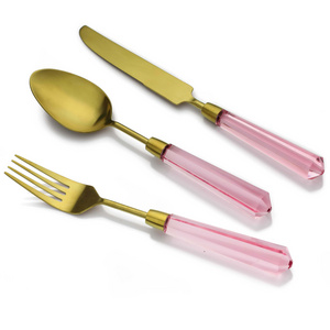 Acrylic handle transparent color stainless steel bulk cutlery with spoon and fork