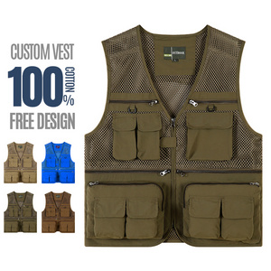 100% cotton Multi Pockets Mesh Outdoor Casual Work Travel Photo Fishing Photography Vest for Fishing Hiking Vest