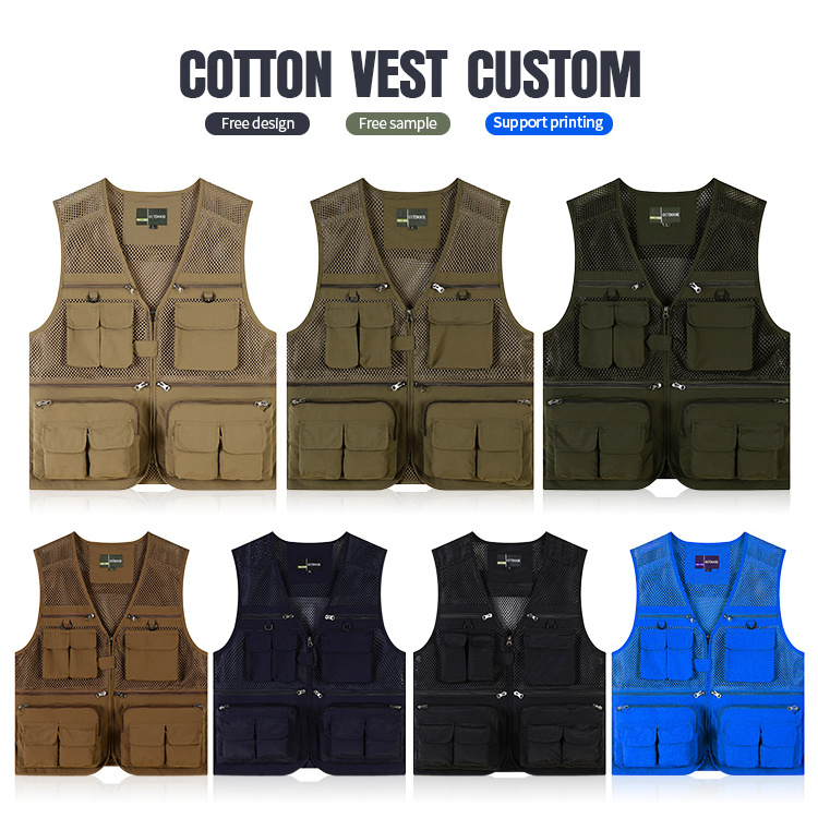 100% cotton Multi Pockets Mesh Outdoor Casual Work Travel Photo Fishing Photography Vest for Fishing Hiking Vest