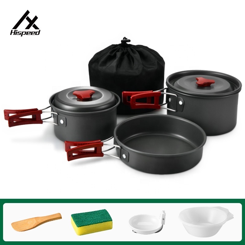 HISPEED Camping Pot 3 in 1 Easy to Storage Backpacking Gear Hiking Cookware Camping Mess Kit