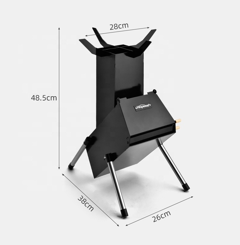 HISPEED Portable Rocket Stove Carbon Steel Adjustable Folding Rocket Wood Stove for Cooking Outdoor Camping Set