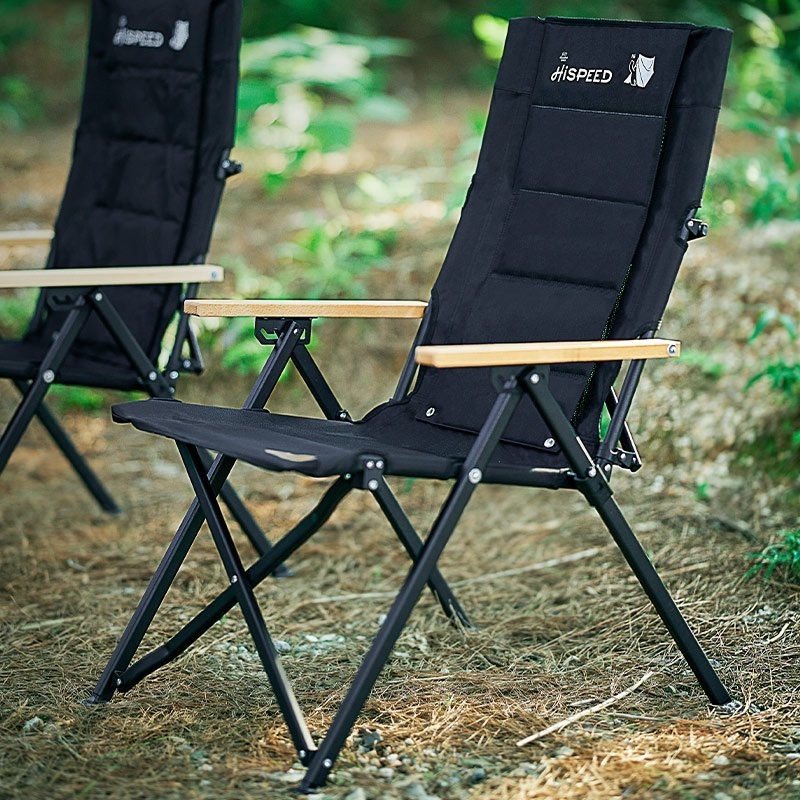 HISPEED Furnitures Camping Chairs Folding Portable Aluminum Lawn Chair 4 Position Black Highback Chairs Air Permeable Kamp Masas