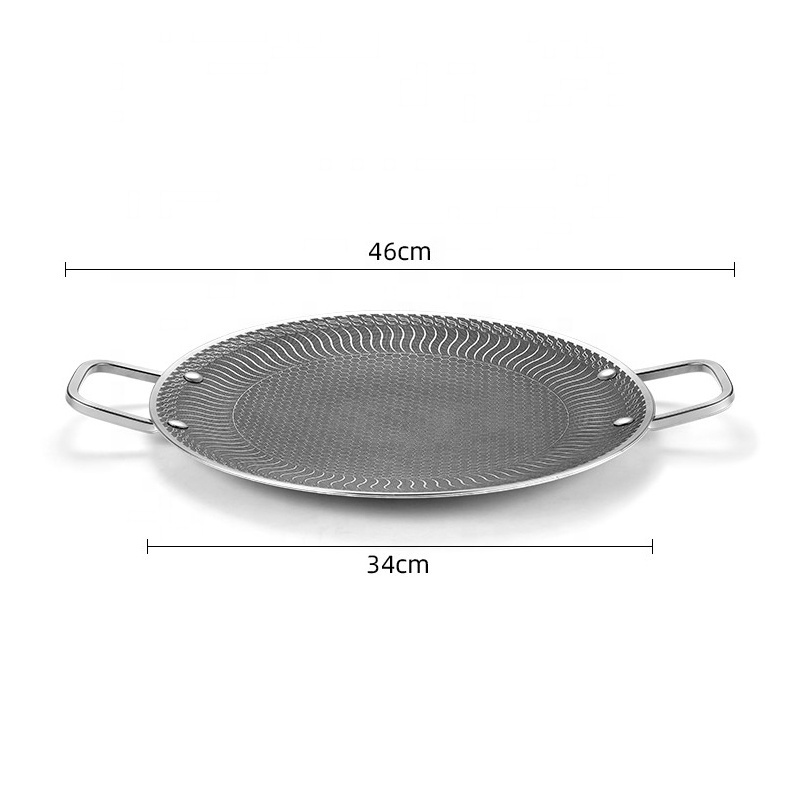 HISPEED Korean Grill Griddle Pan Smokeless BBQ Round Pan Food Grade Camping 316 Stainless Steel Frying Pan