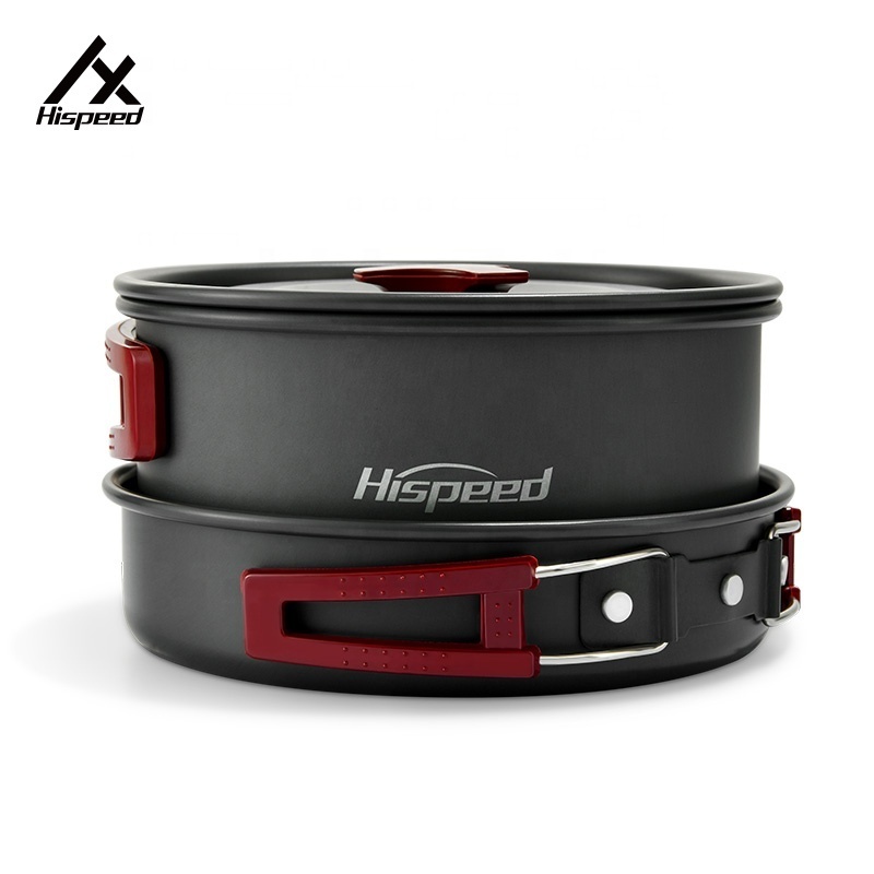 HISPEED Camping Pot 3 in 1 Easy to Storage Backpacking Gear Hiking Cookware Camping Mess Kit