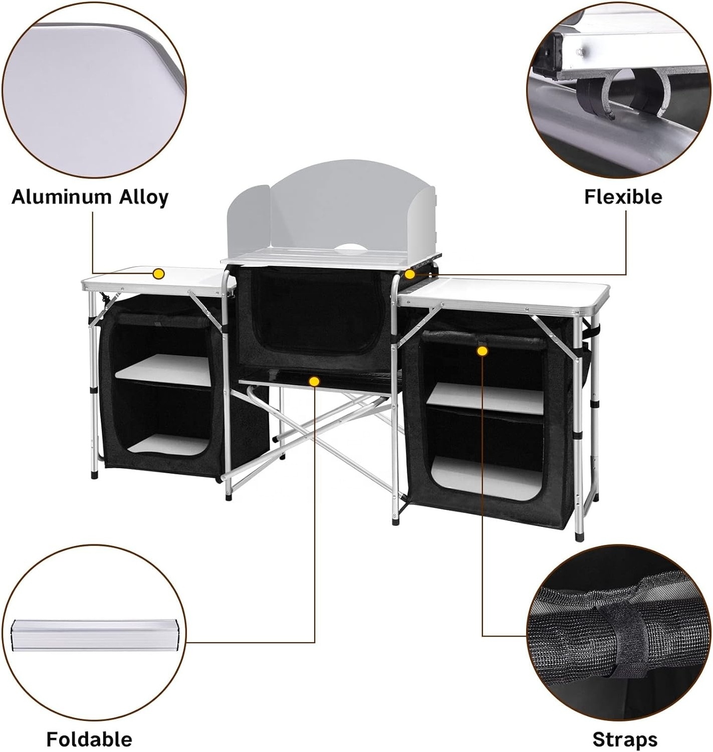 HISPEED Outdoor Portable Folding Cooking Station Table Kitchen Multifunction IGT Foldable Aluminium Camping Table