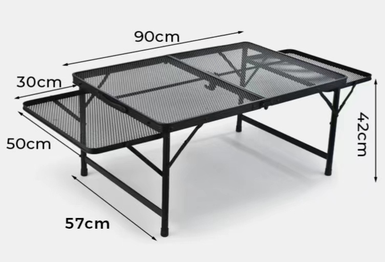 HISPEED  Outdoor BBQ Aluminum Strong Steel Mesh Family Camping Table with 2 Wing Panels Folding Picnic Grill Table