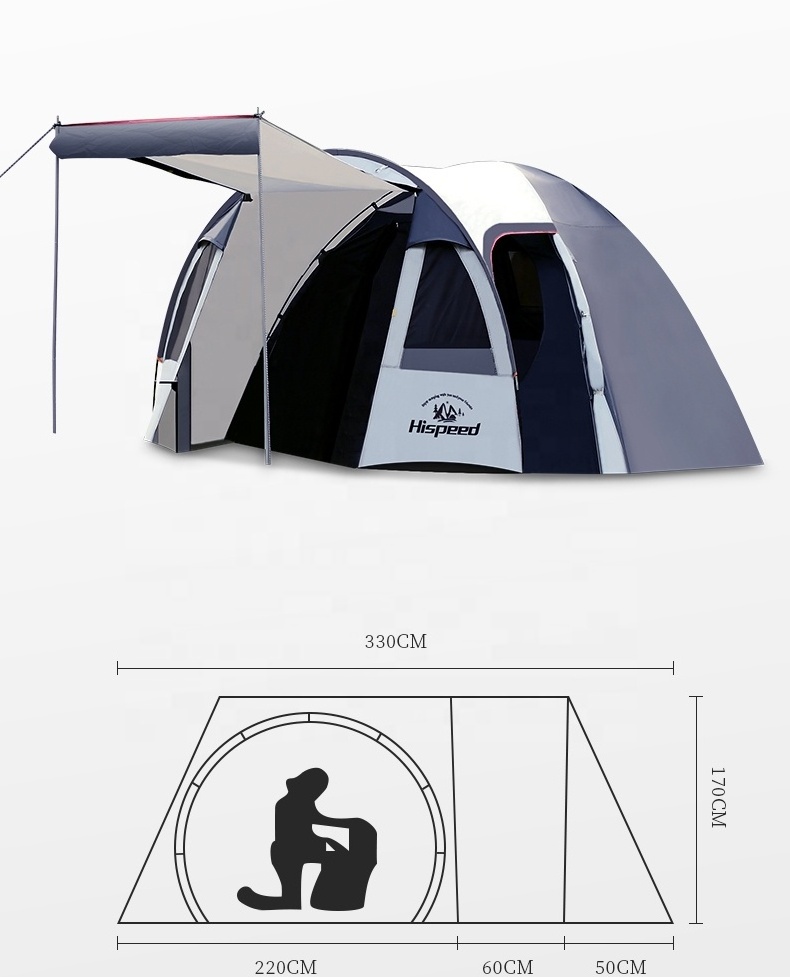 HISPEED Family Outdoor Big Camping Tents 4 Persons Waterproof Outdoor One-Bedroom One Hall Barraca De Camping