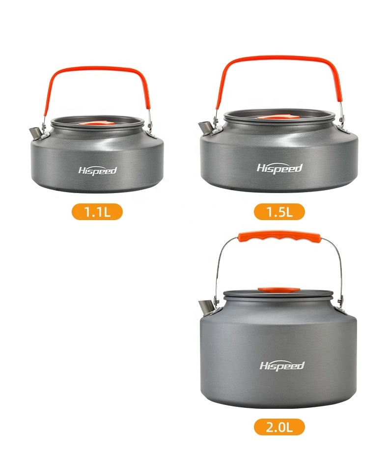 HISPEED Camping Tea Kettle Aluminum 1.1L/1.5L/2L Camping Hot Water Kettle with ABS Handle