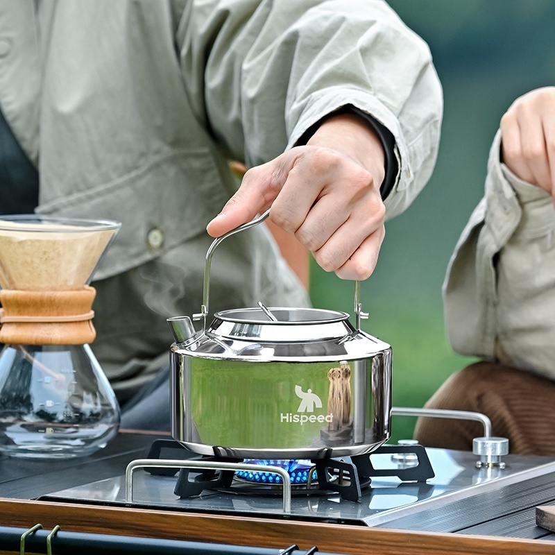 HISPEED Camping Cookware Kettle 1.2L Metal Teapot Portable Anti-scald Stainless Steel Kettle