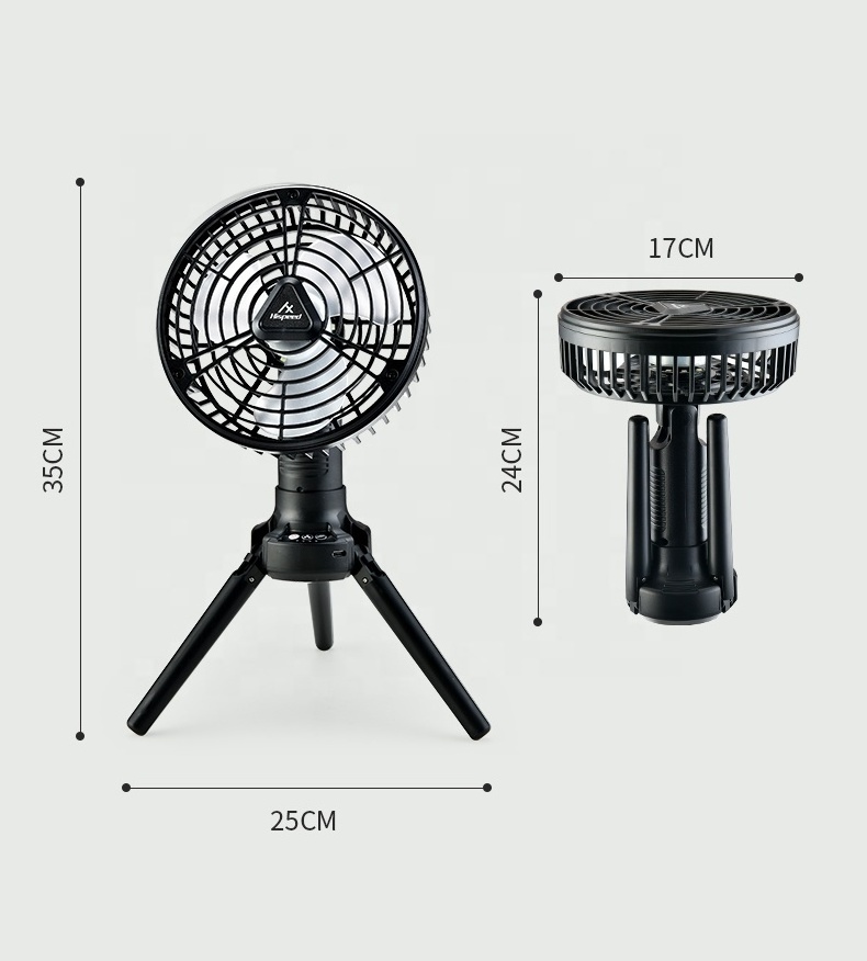 HISPEED Electric Desk Stand Fan Tripod Camping Fan Portable 10000mah USB Tripod Camping Fan with Power Bank and Light