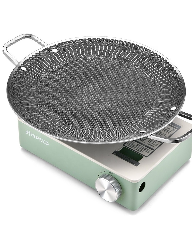 HISPEED Korean Grill Griddle Pan Smokeless BBQ Round Pan Food Grade Camping 316 Stainless Steel Frying Pan