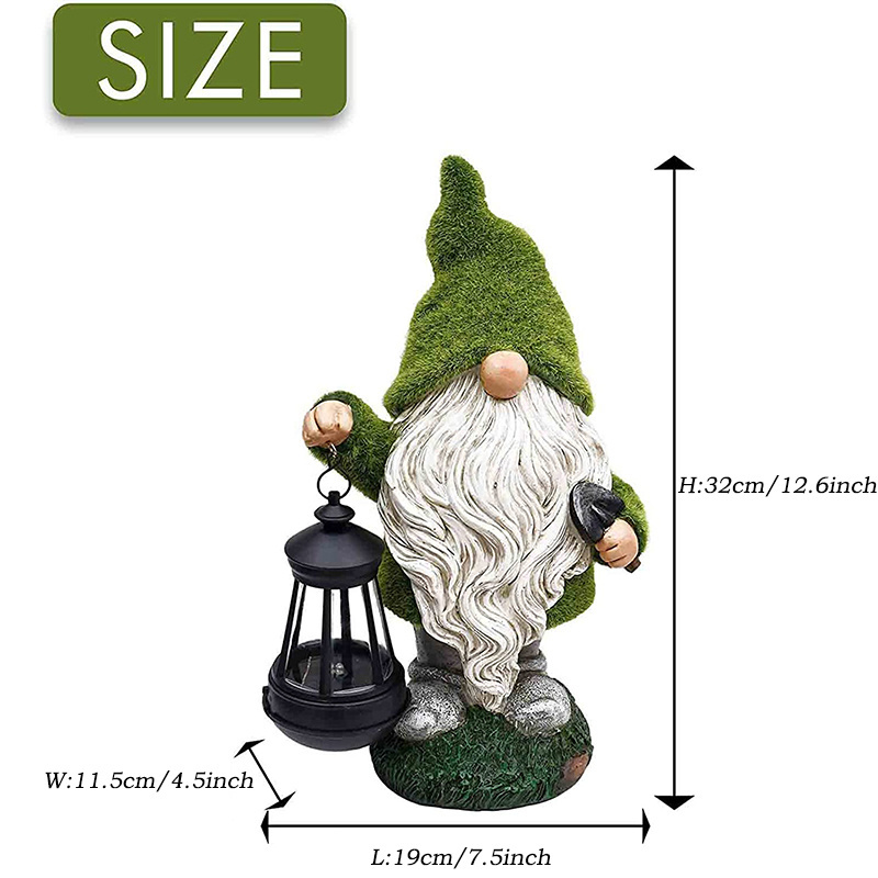 Outdoor Patio Lawn Yard Art Ornaments Flocked Garden Sculptures Handmade Resin Garden Gnomes Statue With Solar Light