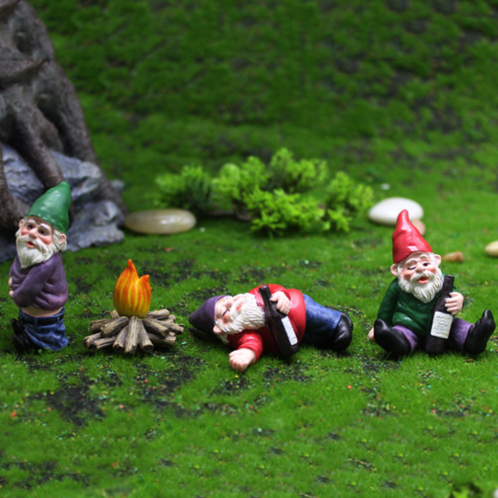 4pcs Fairy Yard Lawn Porch Accessories Ornaments Miniature Gardening Drunk Garden Gnomes Figurines