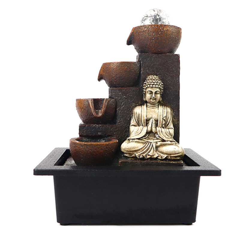 Home Office Feng Shui Tabletop Waterfall Fountain Resin Buddha Water Fountain With Crystal Ball