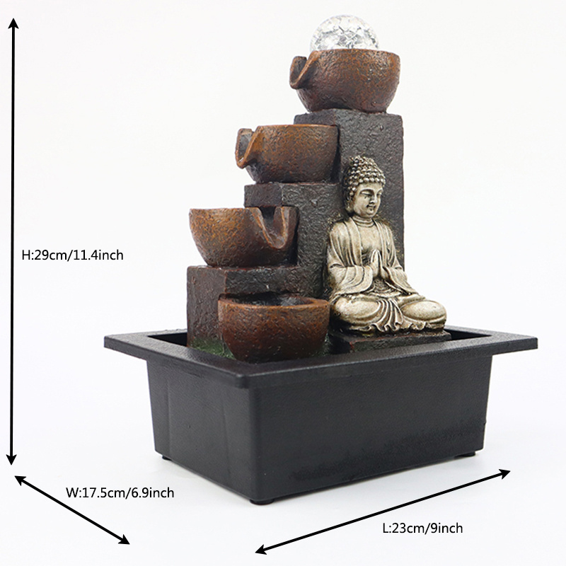 Home Office Feng Shui Tabletop Waterfall Fountain Resin Buddha Water Fountain With Crystal Ball