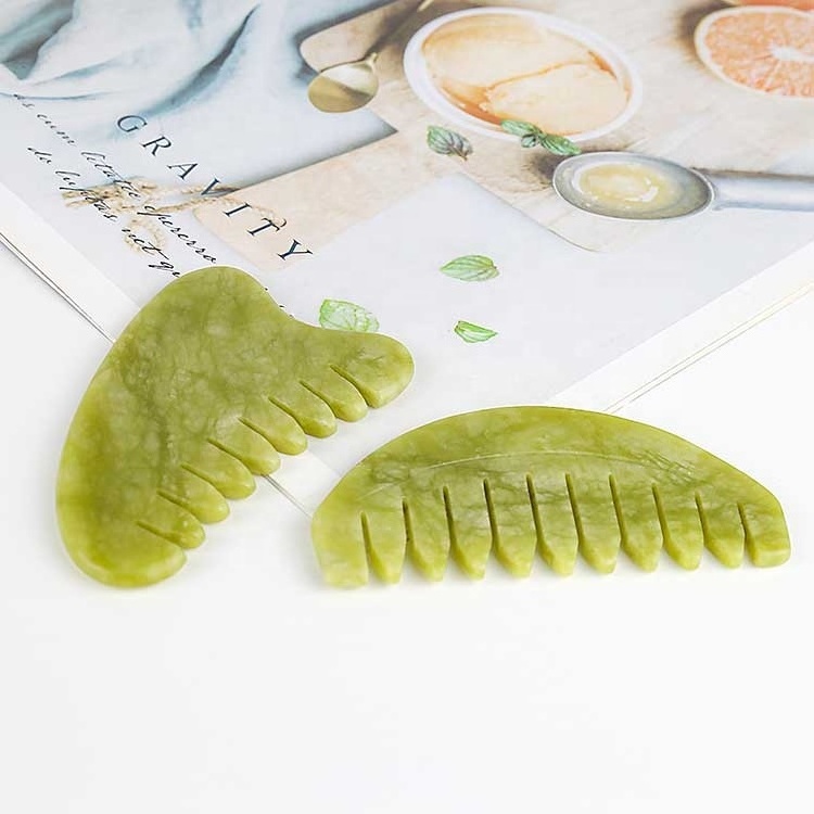 Rose Quartz Gua Sha Bian Stone Facial Massage Tool with Anti-Aging Skin Tightening and Rejuvenate Green Jade GuaSha for Slimming