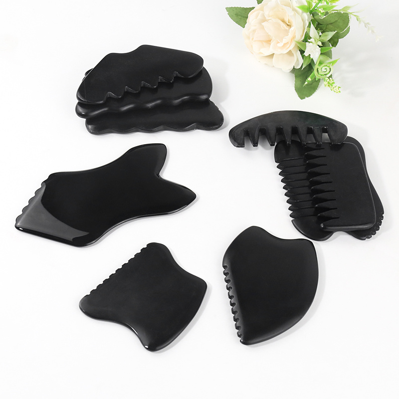 Natural Massage Black Obsidian Bian Stone Facial Guasha Scraping Tool Skin Care Private Label Gua Sha Jade Face Massage Gua Sha