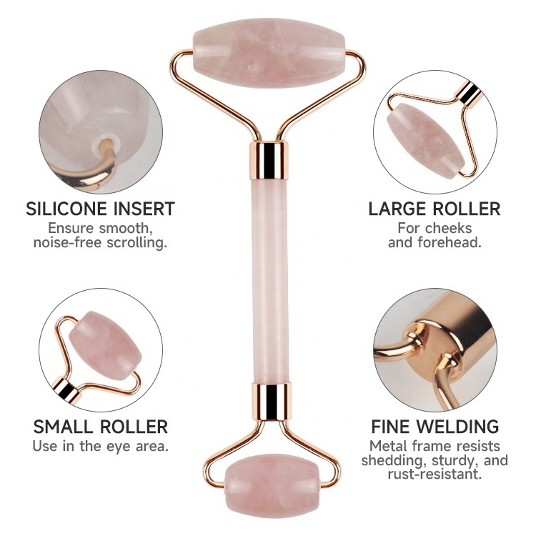 Custom Logo Crystal Stone Pink Rose Quartz Face Jade Roller Facial Massager Face Massage Roller Jade Roller Gua Sha Set