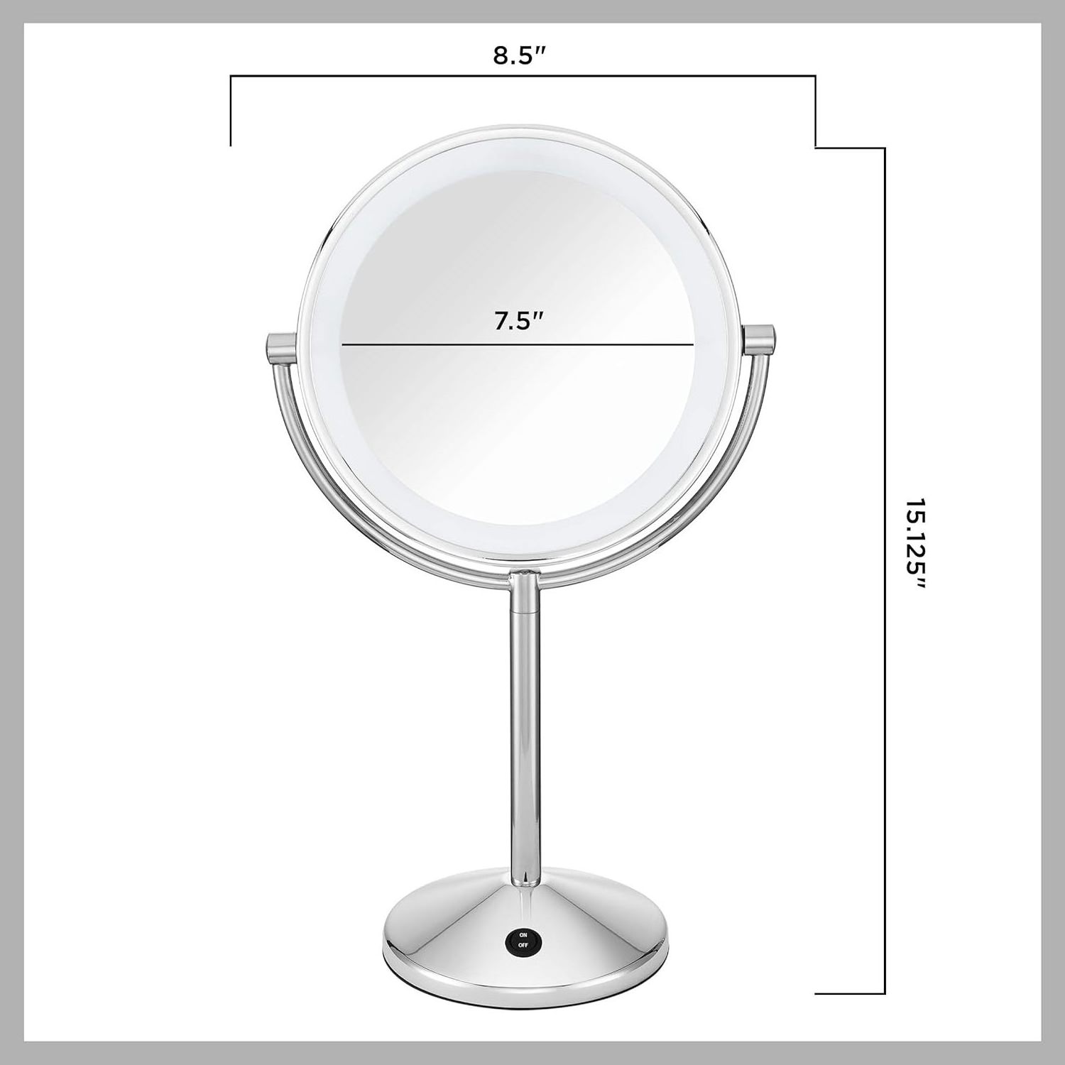 1X/10X Magnifying LED Light Vanity Mirror table Makeup Mirrors Style Modern Customized Logo Chrome Round Cosmetic Mirror