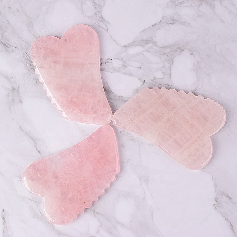 Rose Quartz Gua Sha Bian Stone Facial Massage Tool with Anti-Aging Skin Tightening and Rejuvenate Green Jade GuaSha for Slimming