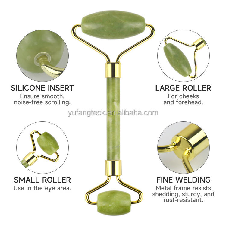 Massage Stone Green Jade Roller Gua Sha Set Face Roller and GuaSha Facial Tools for Skin Care Routine and Puffiness-Green