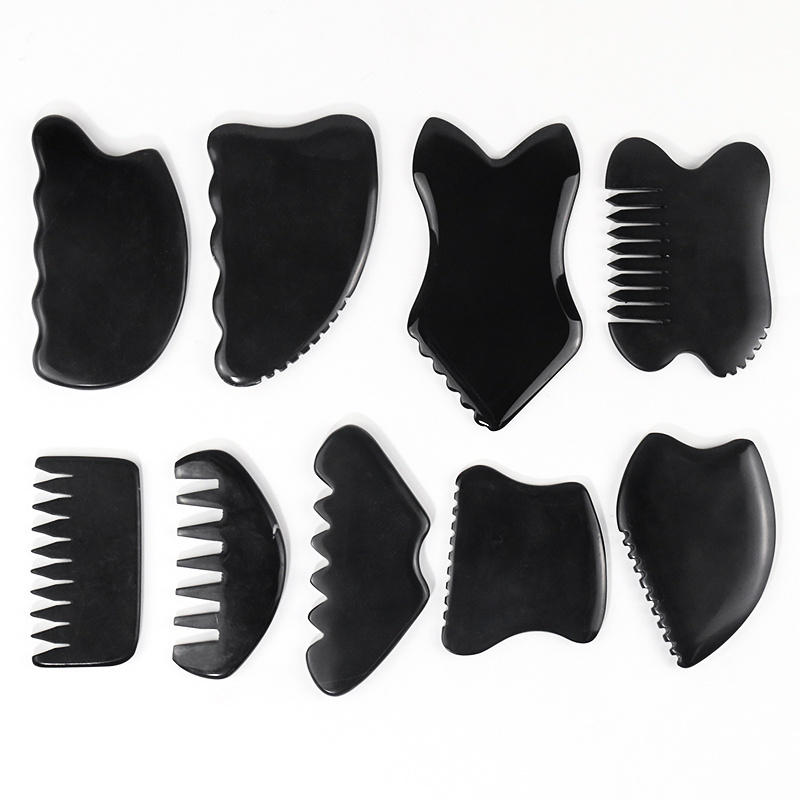 Natural Massage Black Obsidian Bian Stone Facial Guasha Scraping Tool Skin Care Private Label Gua Sha Jade Face Massage Gua Sha