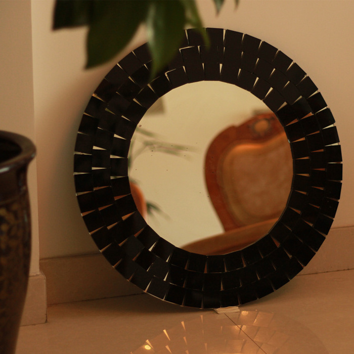 Special round black frame mosaic mirror glass wall mirror