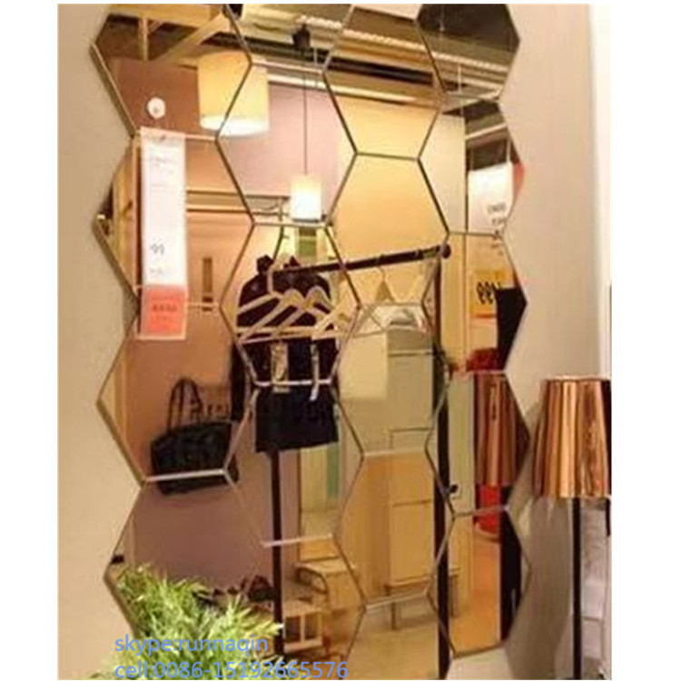 wholesale unique frameless wall mirror hexagonal mirror round glue stick on wall mirror in 18x21cm 30cm