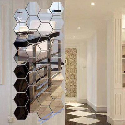 wholesale unique frameless wall mirror hexagonal mirror round glue stick on wall mirror in 18x21cm 30cm