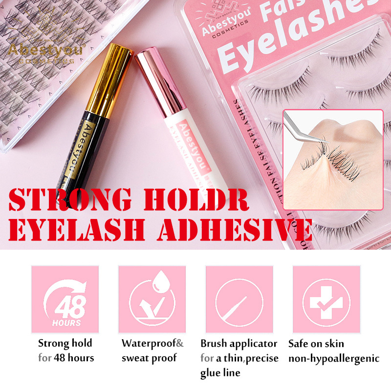 Abestyou High Quality Super Bonder Strip False Eyelashes Glue 48hrs Waterproof Strong Hold DIY Cluster Lashes Latex Free