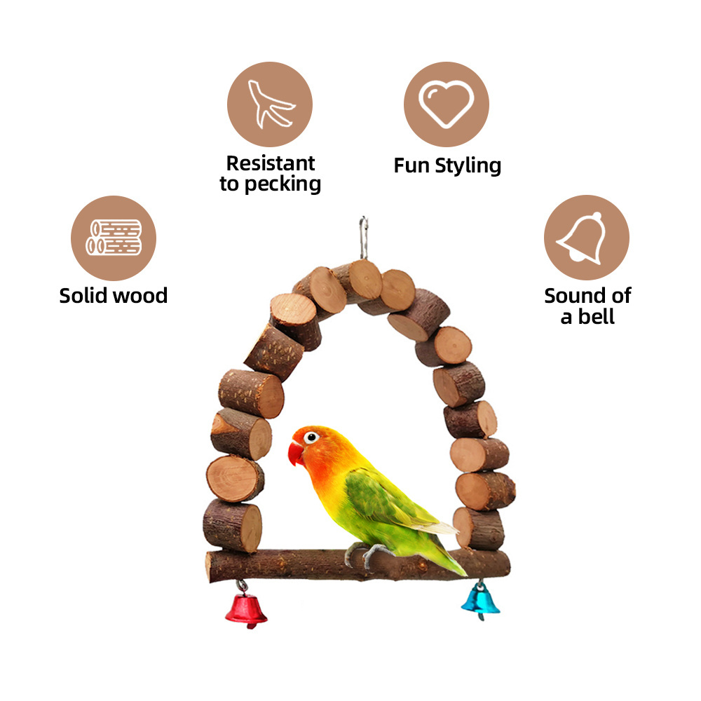 Factory  Pet Bird Toys Colored Ring Parrots Swing Gnawing Apple Wood Bird Cage Accessories Chew Parrot Swing