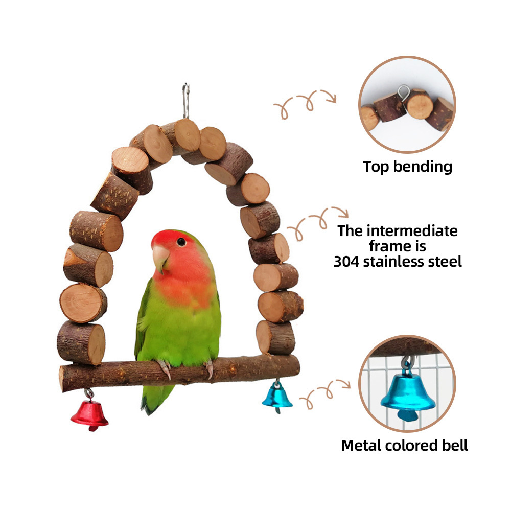 Factory  Pet Bird Toys Colored Ring Parrots Swing Gnawing Apple Wood Bird Cage Accessories Chew Parrot Swing