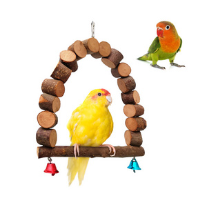 Factory  Pet Bird Toys Colored Ring Parrots Swing Gnawing Apple Wood Bird Cage Accessories Chew Parrot Swing