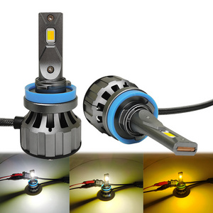 3000K 6000K 4300K 3 Colors H11 Headlamps 100W Tricolor Led Light Bulbs Car LED Headlights with Canbus EMC Built-out Driver