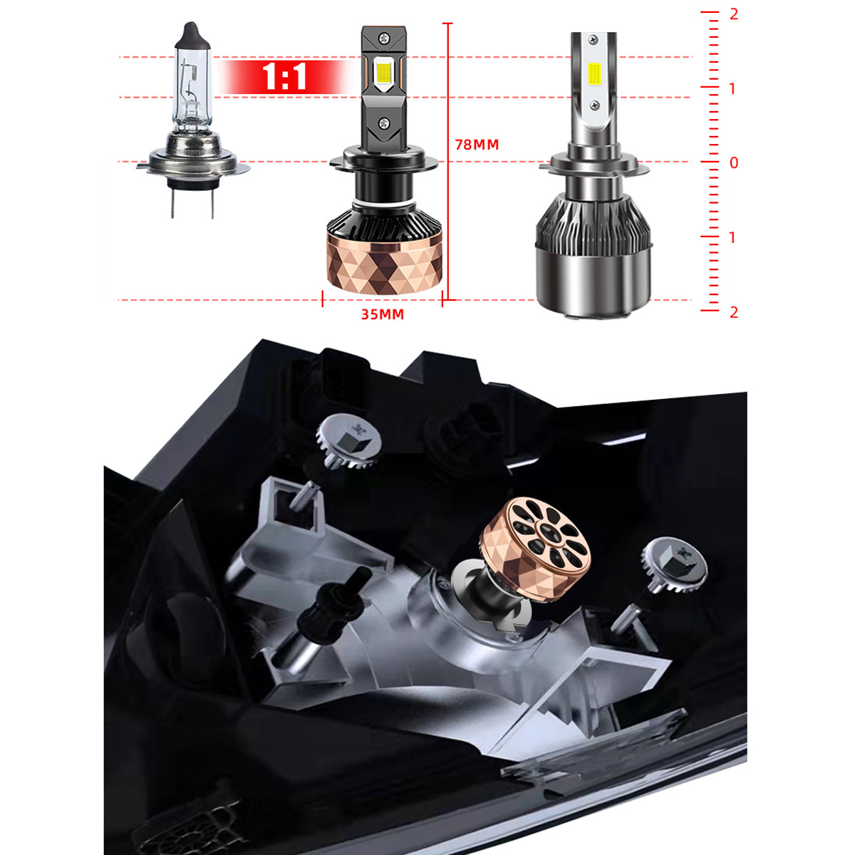 H7 LED Bulb Conversion Kit Extra-Bright 45000 Lumen 250W 6300K 4575 CSP Chips Perfect Replacement kit LED Fog Lights HEADLIGHTS