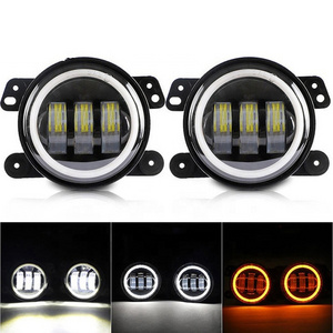 4" LED Fog Lights Replacement 60W 6500K for JEEP Front Bumper Round Fog Driving Light w/ white DRL and amber halo turning signal