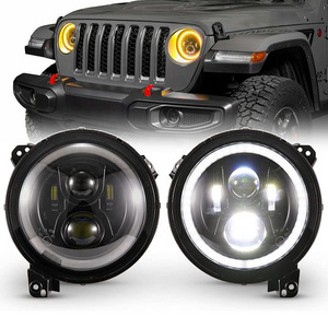 9" LED Headlamps Amber White DRL Halo Angel Eyes 60W High Low Beam 9 inch Round Led Headlights for Jeep Wrangler JL Gladiator JT